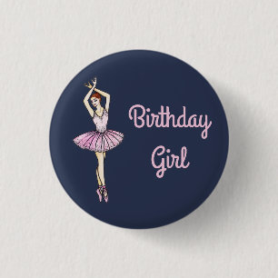Ballerina in Pink Dress and Pointe Toe Shoes Button
