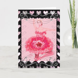Ballerina in Red with Hearts Background Holiday Card