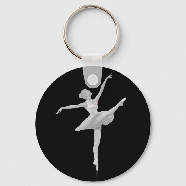 Ballerina in Silver and Black Customizable Keychain (Front)