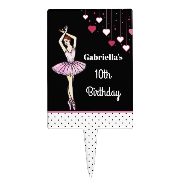 Ballerina in Sparkling Pink Dress Ballet Dancing Cake Topper (Front)