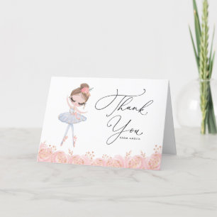 Ballerina in White Dress Floral Birthday Letterpress Thank You Card