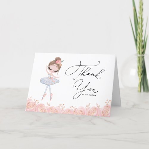 Ballerina in White Dress Floral Birthday Thank You Card