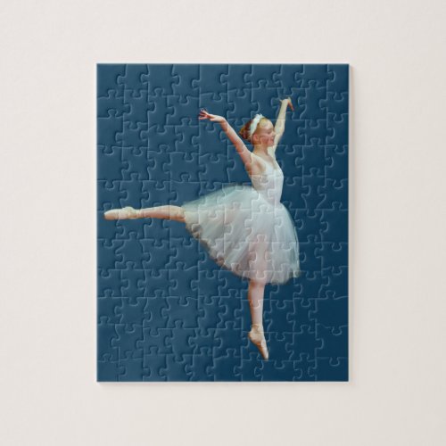 Ballerina in White on Blue Jigsaw Puzzle