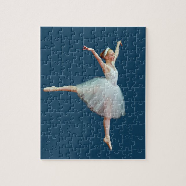 Ballerina in White on Blue Jigsaw Puzzle (Vertical)