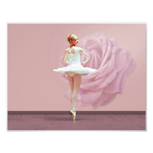 Ballerina in White with Pink Rose Photo Print