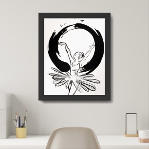 Ballerina in Zen Circle Ink Sketch Framed Art