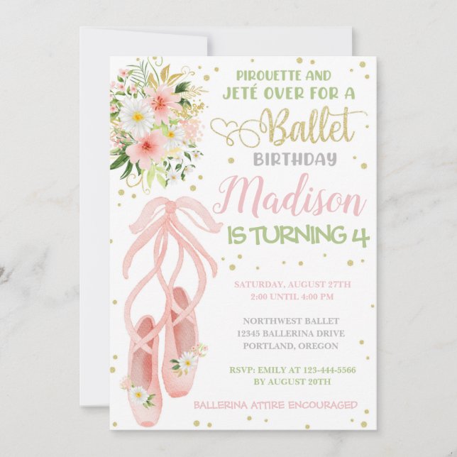 Ballerina Invitation Ballet Birthday Invite (Front)