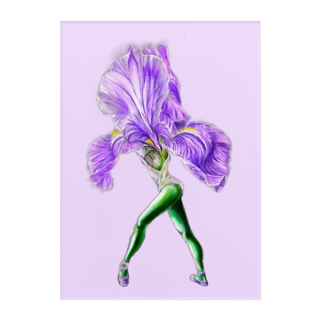 Ballerina Iris Flower Ballet Dancer Acrylic Print (Front)