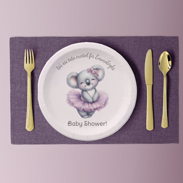 Ballerina Koala Tutu Excited Baby Girl Shower Paper Plates (Creator Uploaded)
