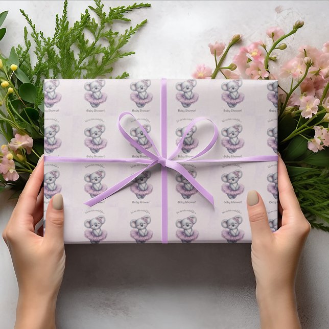 Ballerina Koala Tutu Excited Baby Girl Shower Wrapping Paper (Creator Uploaded)