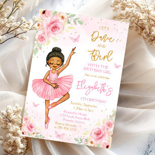 Ballerina Let's Dance & Twirl Pink Party Birthday Invitation