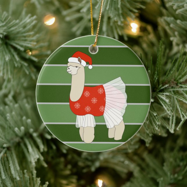 Ballerina Llama Snowflakes Christmas Special Ceramic Ornament (Tree)