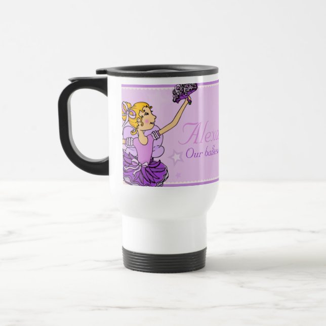 Ballerina long name purple & gold girl travel mug (Left)