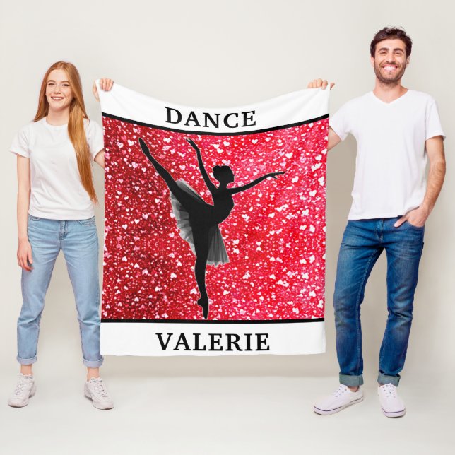 Ballerina Love Dance Red Hearts Fleece Blanket (In Situ)
