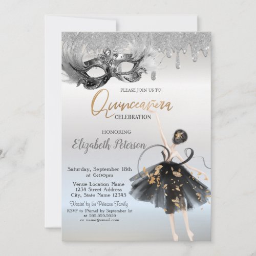  Ballerina Masque Glitter Drips Silver Quinceanera