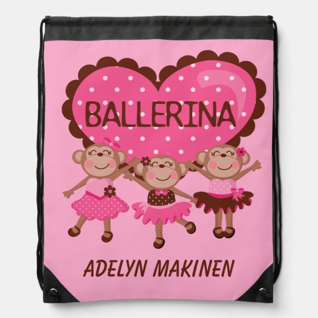 Ballerina Monkeys Drawstring Bag (Front)