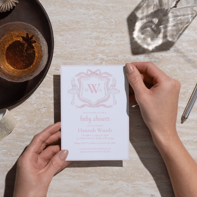 Ballerina Monogram Grandmillennial Baby Shower Invitation (Creator Uploaded)