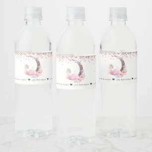 Ballerina Moon Glitter Birthday Personalized Water Bottle Label