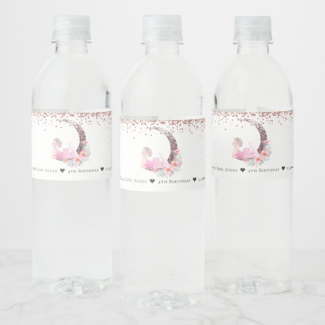 Ballerina Moon Glitter Birthday Personalized Water Bottle Label (Bottles)
