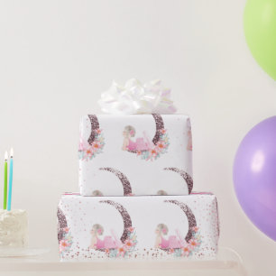 Ballerina Moon Pastel Pink Glitter Wrapping Paper