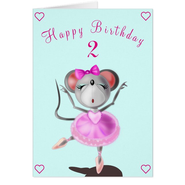 Ballerina Mouse Birthday Cards - Customizable (Front)