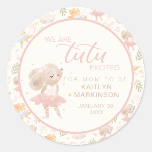Ballerina Mouse Tutu Excited Baby Shower Classic Round Sticker