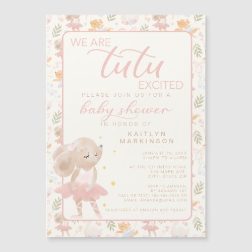 Ballerina Mouse Tutu Excited Baby Shower Magnetic Invitation