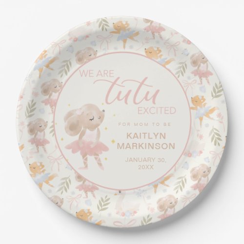 Ballerina Mouse Tutu Excited Baby Shower Paper Plates