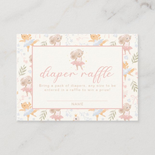 Ballerina Mouse Tutu Excited Diaper Raffle Enclosure Card (Front)