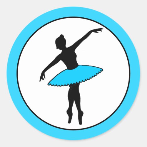 Ballerina Neon Ballet Dancer Silhouette Aqua Blue Classic Round Sticker