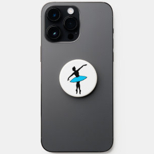 Ballerina Neon Ballet Dancer Silhouette Aqua Blue PopSocket