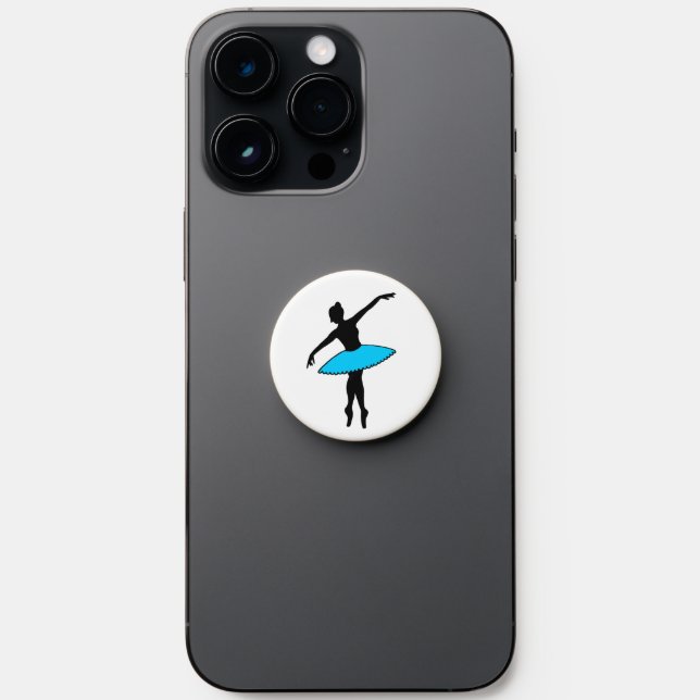 Ballerina Neon Ballet Dancer Silhouette Aqua Blue PopSocket (Front)