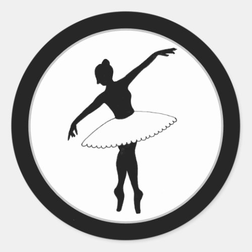 Ballerina Neon Ballet Dancer Silhouette Black Classic Round Sticker
