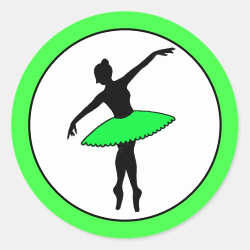 Ballerina Neon Ballet Dancer Silhouette Green Classic Round Sticker