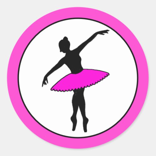 Ballerina Neon Ballet Dancer Silhouette Hot Pink Classic Round Sticker