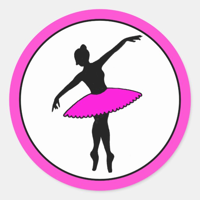 Ballerina Neon Ballet Dancer Silhouette Hot Pink Classic Round Sticker (Front)