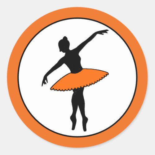 Ballerina Neon Ballet Dancer Silhouette Orange Classic Round Sticker