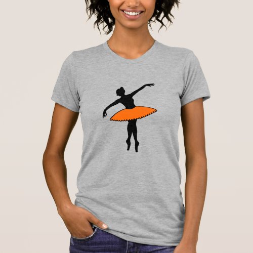 Ballerina Neon Ballet Dancer Silhouette Orange T_Shirt