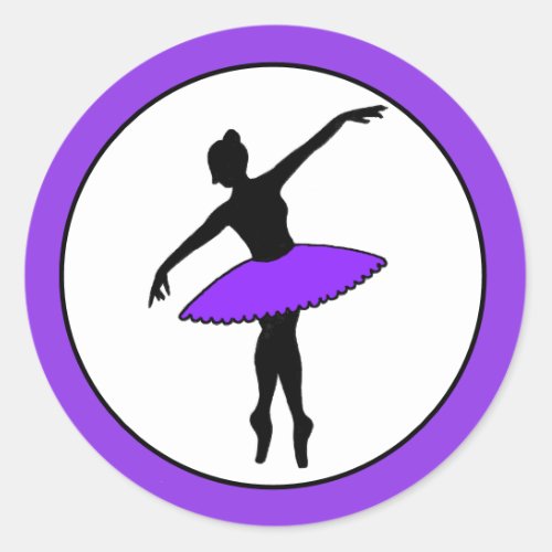 Ballerina Neon Ballet Dancer Silhouette Purple Classic Round Sticker