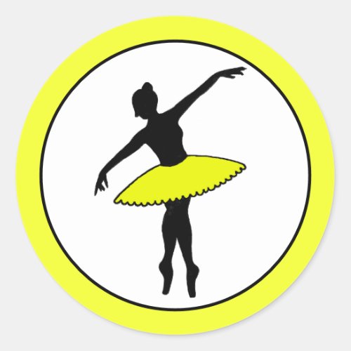 Ballerina Neon Ballet Dancer Silhouette Yellow Classic Round Sticker