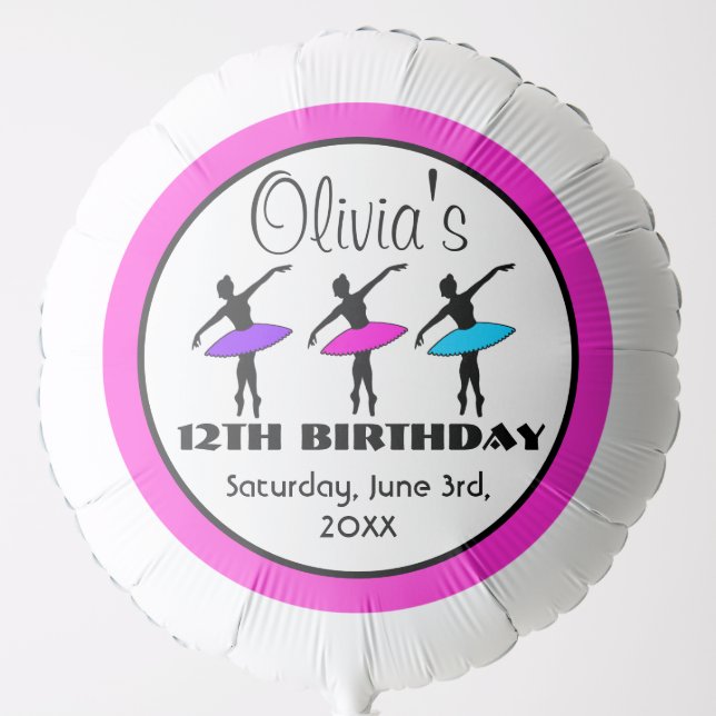 Ballerina Neon Ballet Dancers Dance Birthday Party Balloon (Front)