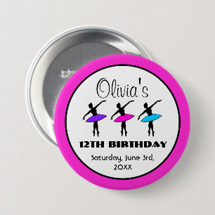 Ballerina Neon Ballet Dancers Dance Birthday Party Button