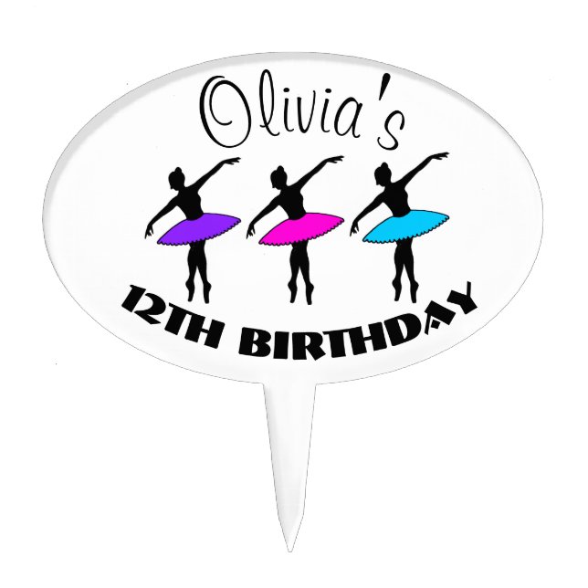 Ballerina Neon Ballet Dancers Dance Birthday Party Cake Topper (Front)