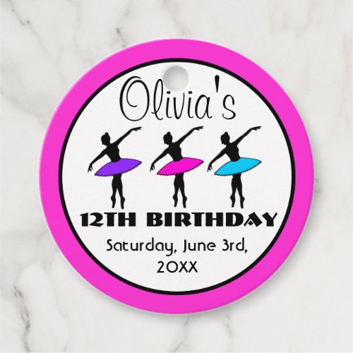 Ballerina Neon Ballet Dancers Dance Birthday Party Favor Tags