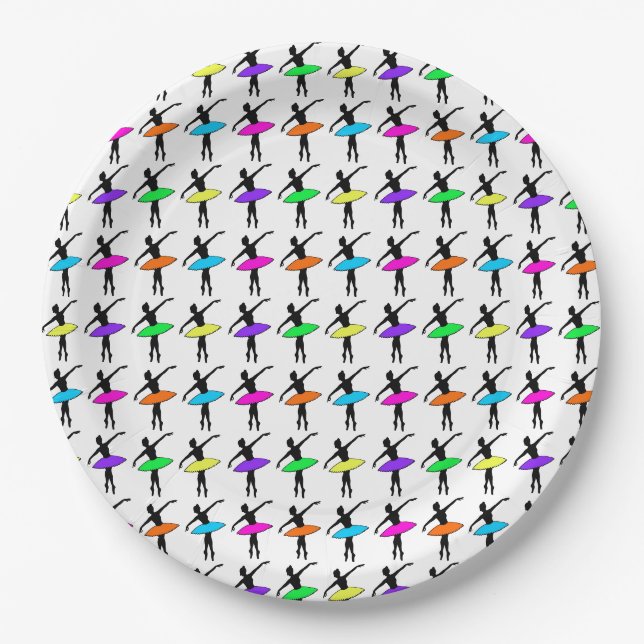 Ballerina Neon Ballet Dancers Dance Birthday Party Paper Plates (Front)