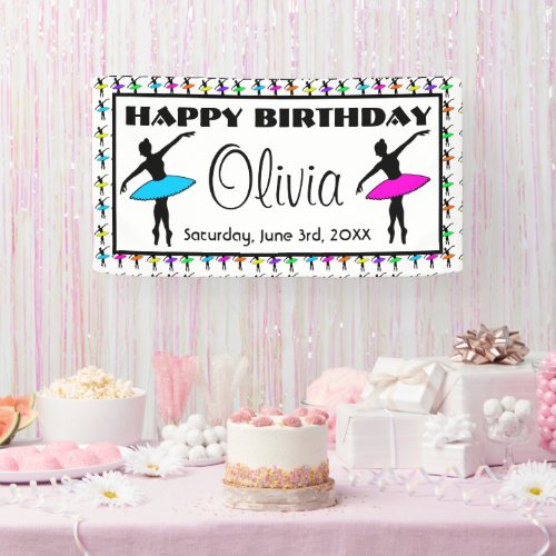 Ballerina Neon Ballet Dancers Dance Happy Birthday Banner