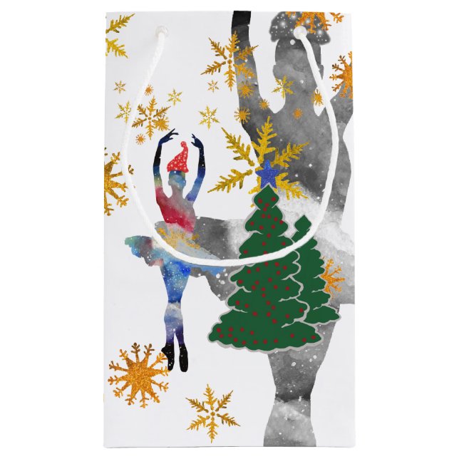 Ballerina New Year Custom Gift Bag - Small, Glossy (Back)