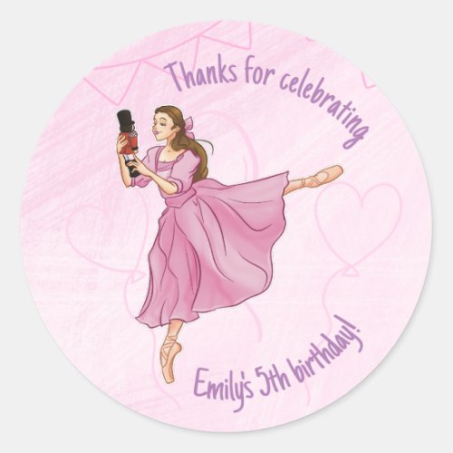 Ballerina Nutcracker Birthday _ Custom Name Classic Round Sticker