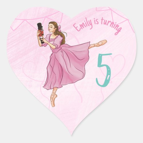 Ballerina Nutcracker Birthday _ Name and Age Heart Sticker