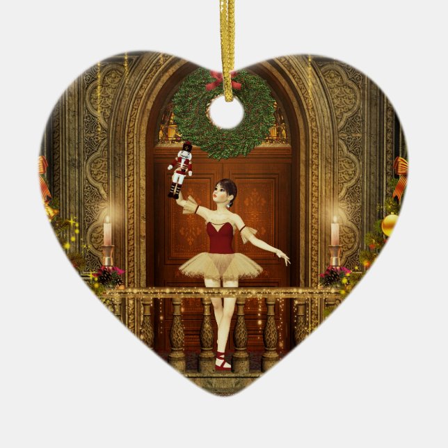 Ballerina Nutcracker Buon Natale Heart Ornament (Front)
